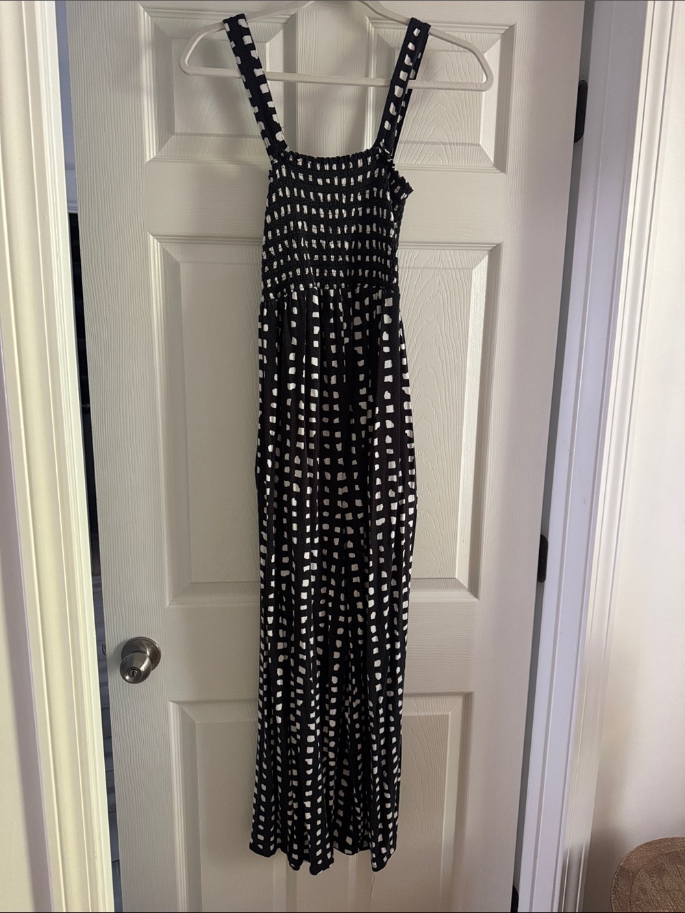Maternity Jumpsuit- Black and White Smocked  - XS